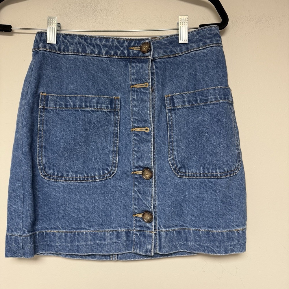 We The Free Denim Button Front A Line Mini‎ Skirt Size 27 Blue